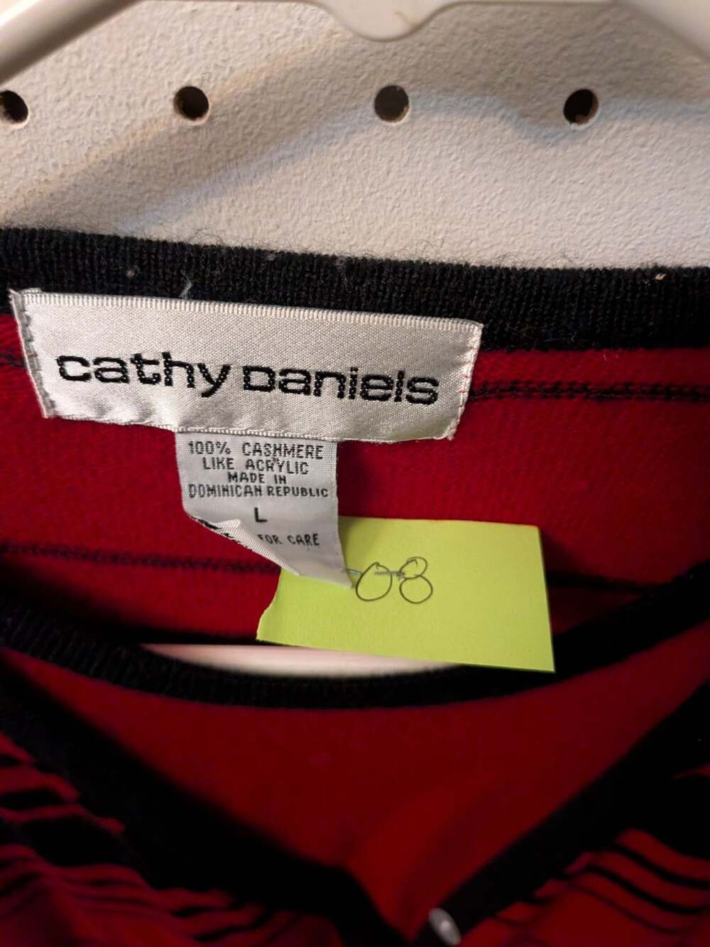 Cathy Daniels Red and Black Striped Cardigan Sweater Women's Large